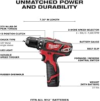 Vista 3 de Milwaukee 2498-25 M12 12V Cordless 5-Tool Combo Kit: 2407-20 3/8 in.Drill/Driver + 2462-20 1/4 in. Hex Impact Driver+2420-20 Hackzall Recip