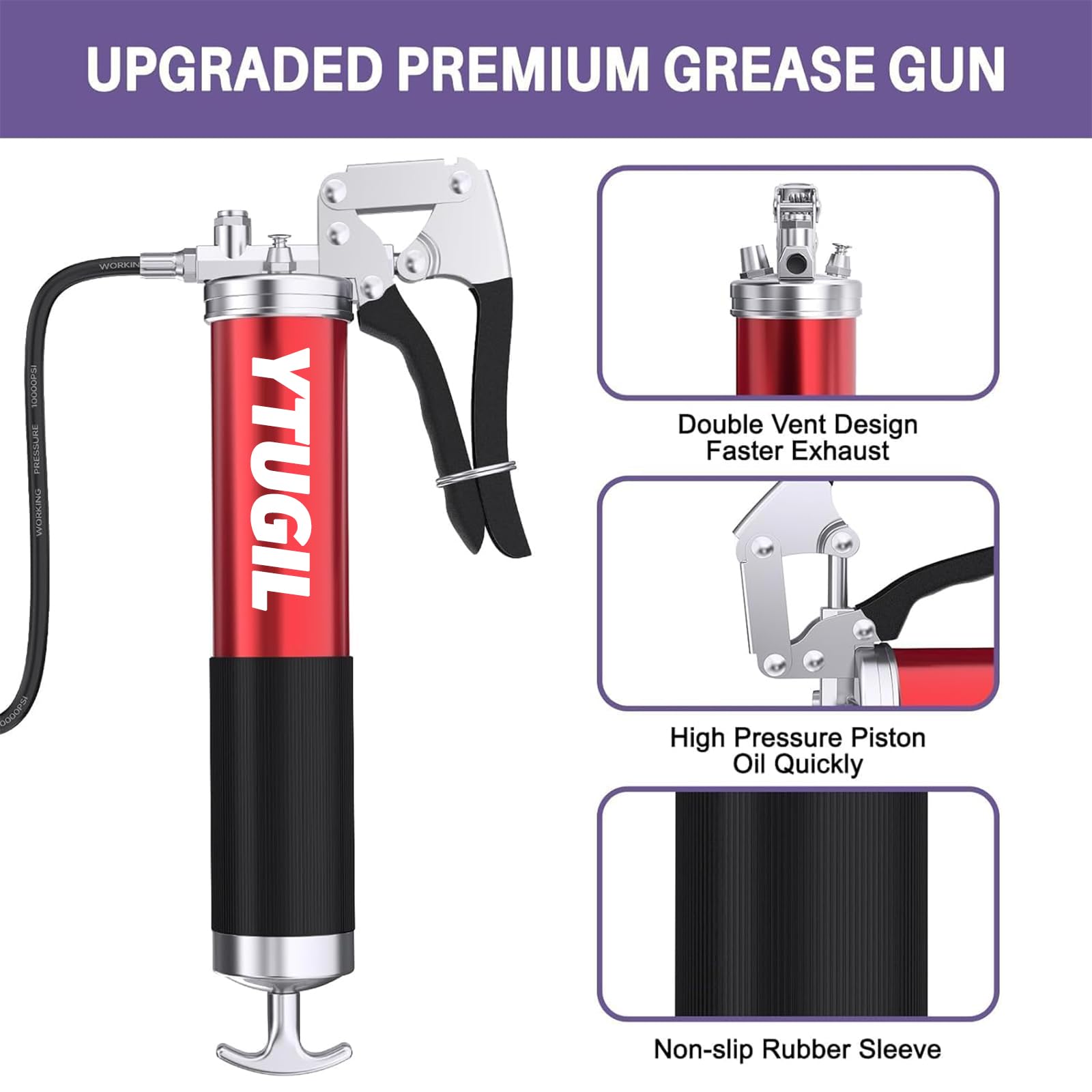 Kit de pistolet à graisse 8000 PSI - Pistolet à graisse haute pression avec tuyau, raccord rapide, pointe d'aiguille - Compatible avec cartouche 400 cc connecteur renforcé - Accessoire de pistolet