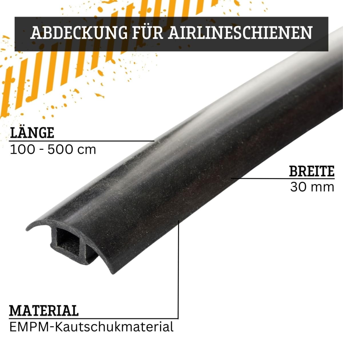 Safetytex Abdeckprofil für Airlineschienen - 30mm breit - Verschiedene längen - Abdeckung aus EPDM für Zurrschienen - 4 m