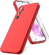 Vansdon Coque Compatible avec Samsung Galaxy A35 5G, 2 Film de Protection en Verre trempé, Housse Souple en TPU en Silicone Liquide, Housse en Caoutchouc Antichoc - Rouge