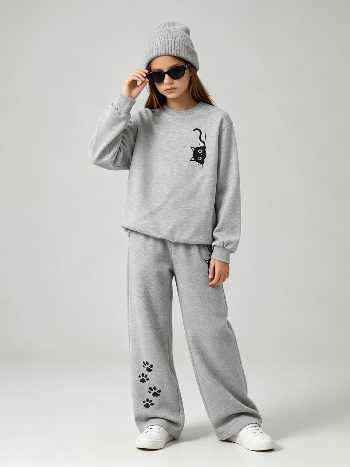 Girls Clothes 2pcs Cat Graphic Print