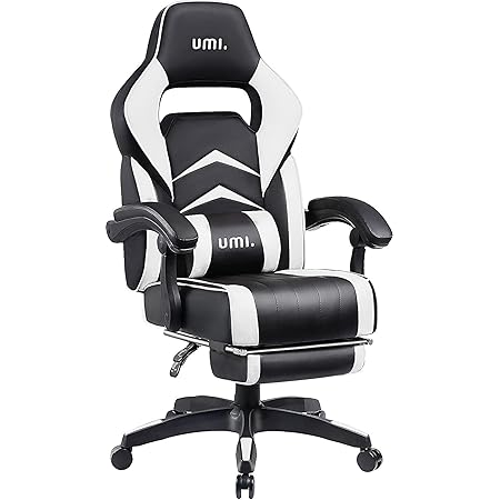 Amazon Co Jp Amazonブランド Umi ウミ ゲーミングチェア オフィスチェア オットマン ゲーム用チェア リクライニング フットレスト 多機能 パソコンチェア ハイバック ランバーサポート Puレザー ひじ掛け付き ホワイト ホーム キッチン