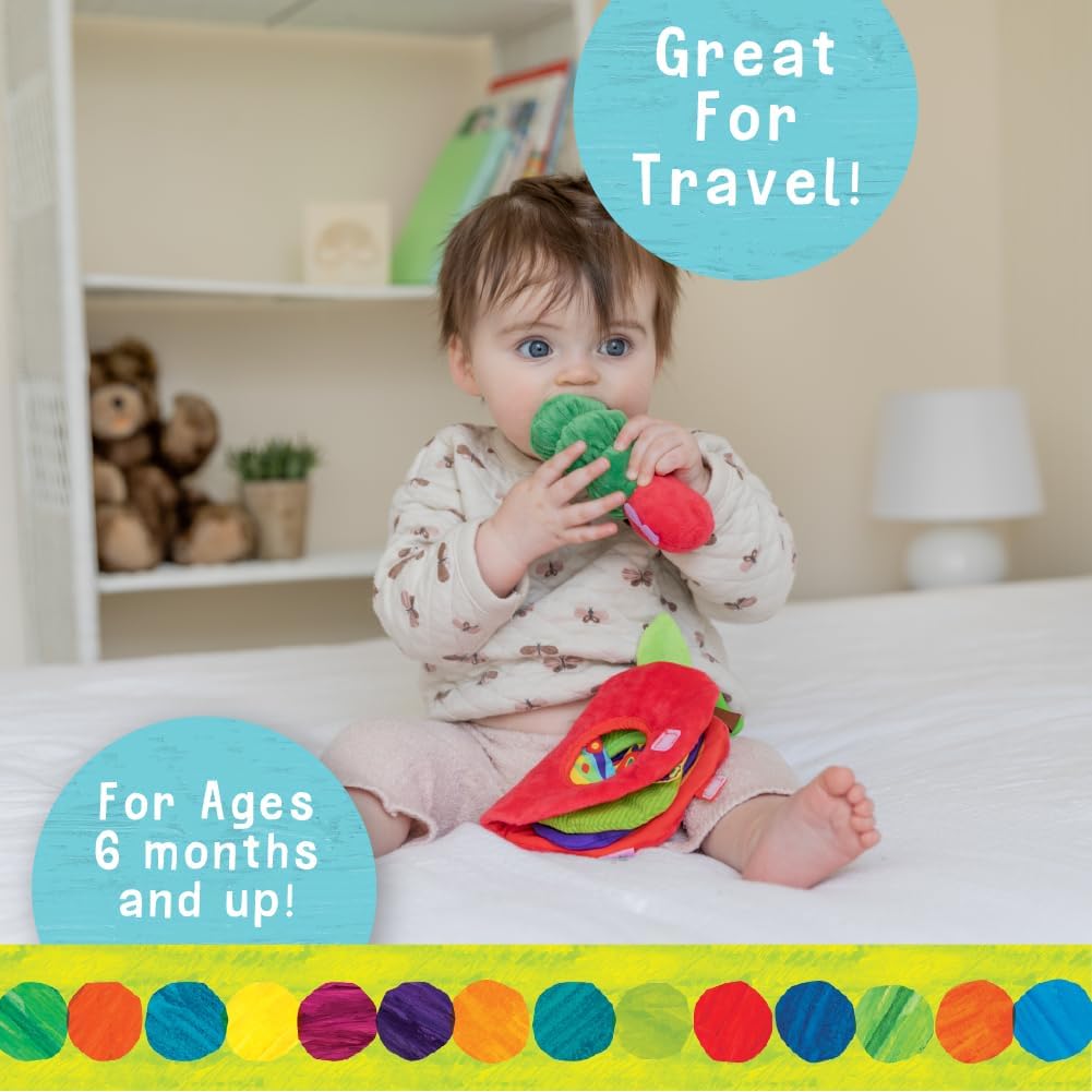 Eric Carle Very Hungry Caterpillar Activity Apple and Plush - Crinkle Texture Inside and Attached Leaf Teether – Hanging Loop for On The Go Fun