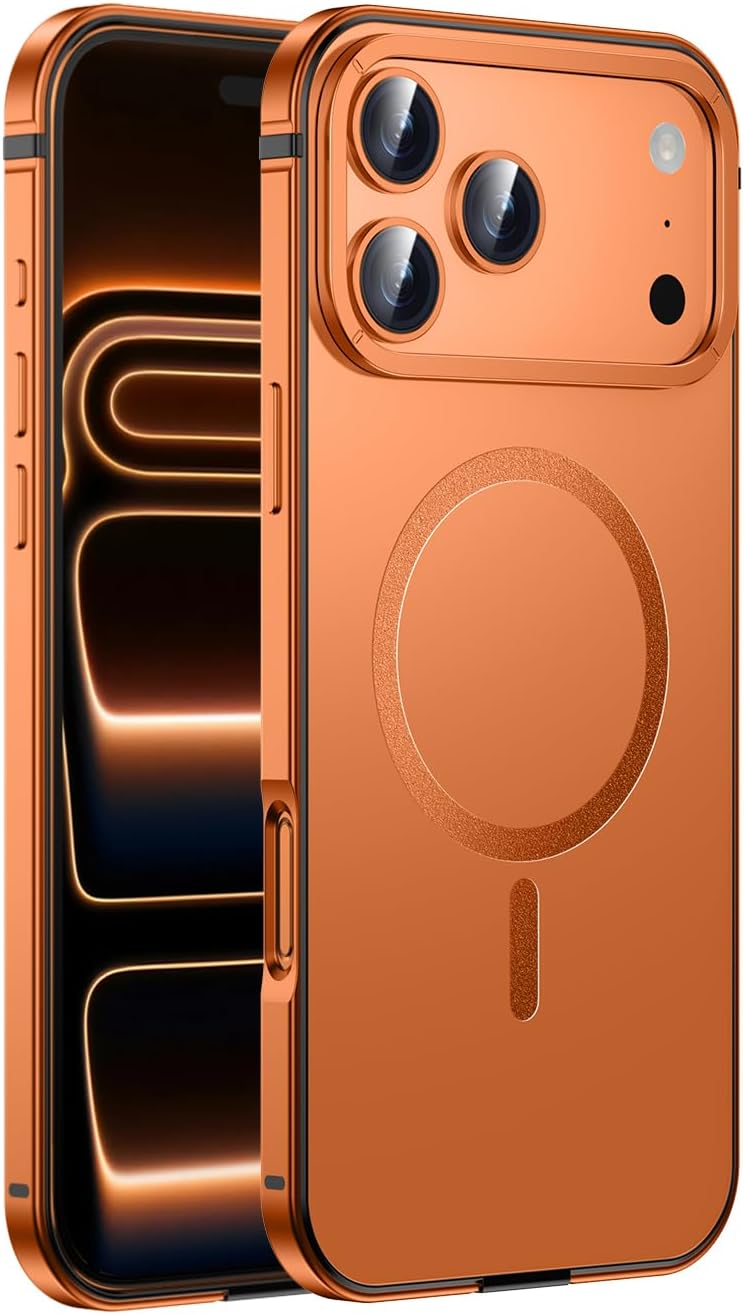 IMCHEN Metal Case for iPhone 17 Pro Max, Aluminum Alloy Frame Heavy-Duty Protection, Slim and Durable Orange