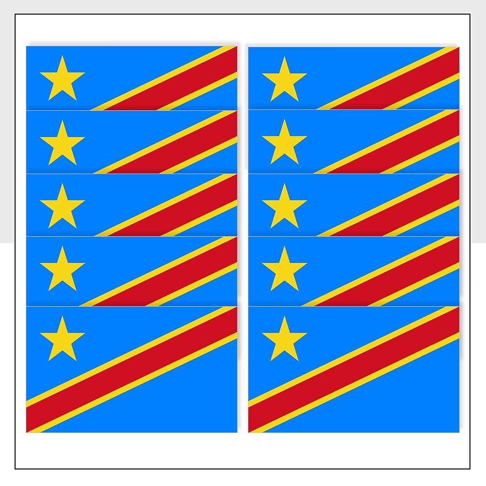 Congo Flag Laptop Stickers Pack of 10 (25 x 15 mm) Vinyl COD Labels for iPad Fridge Windows Bike Packwith P1140