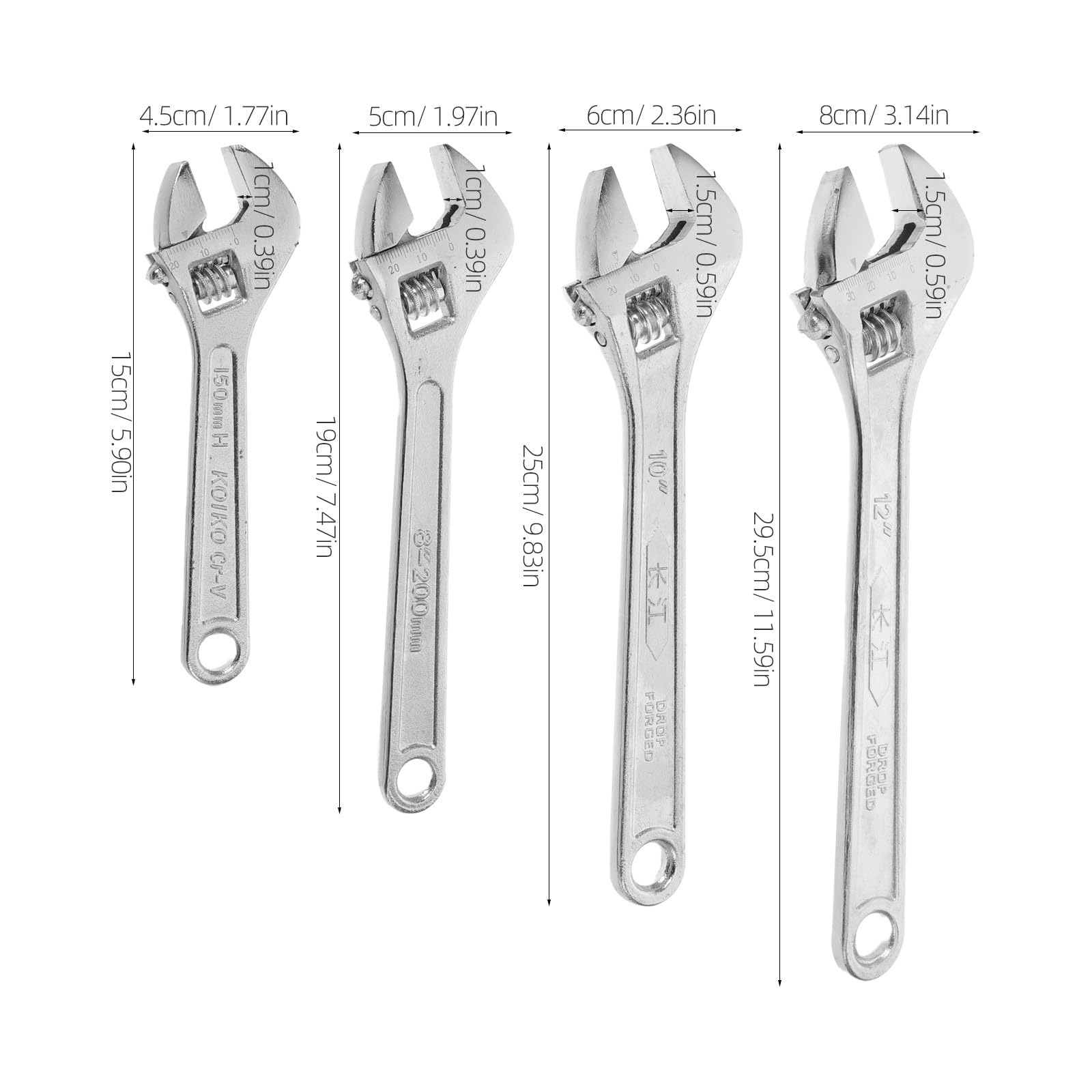 Gadpiparty Clés à molette rétractables 4 pièces : ensemble de clés à molette multifonctions, outils universels pour plombiers, réparations et garages.