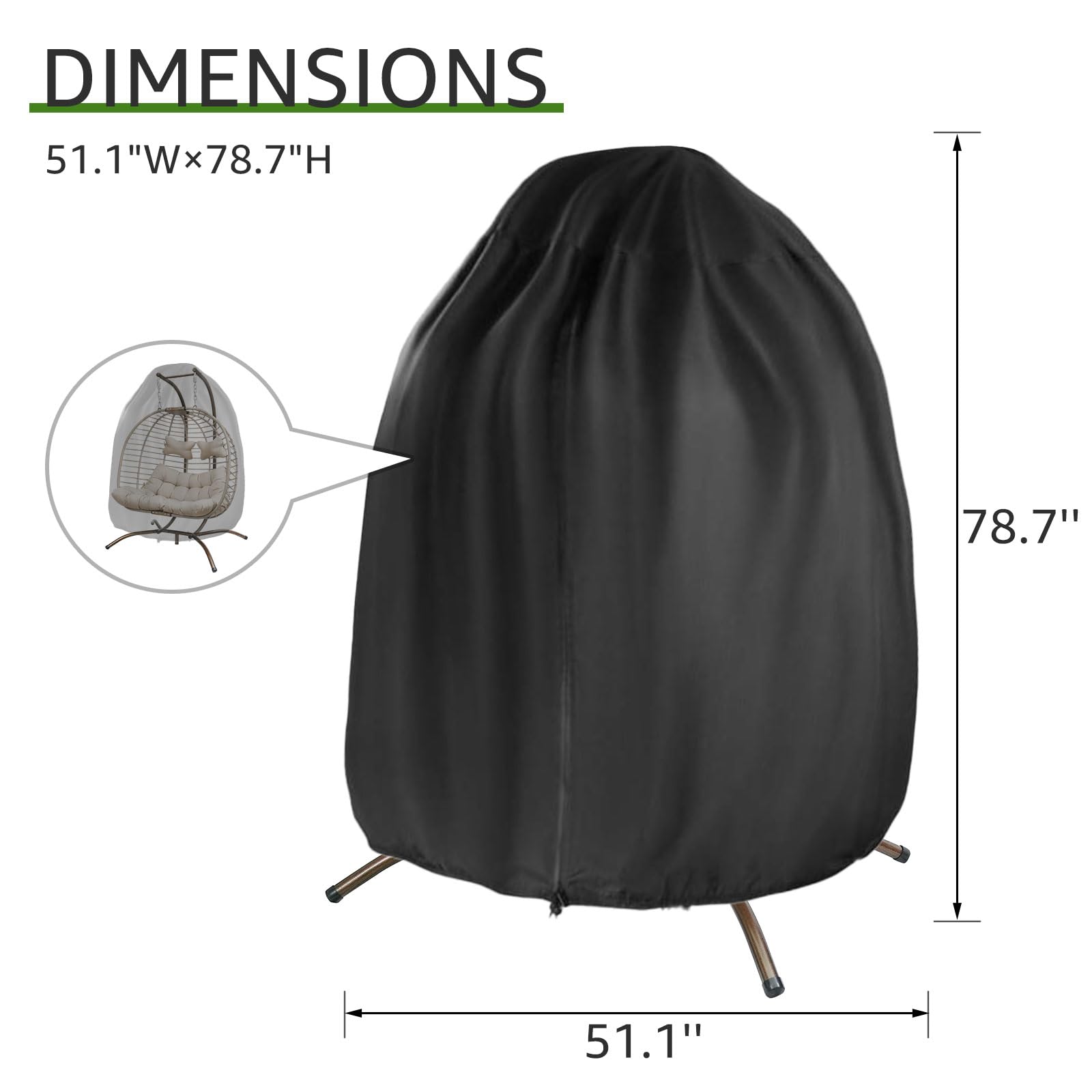 NICESOUL® Outdoor Patio Chair Cover for Swinging Egg Chair/Pod Chair/Stationary Egg Chair - Large Size for Oversized Double Egg Chair Waterproof All Weather Protection 51.1