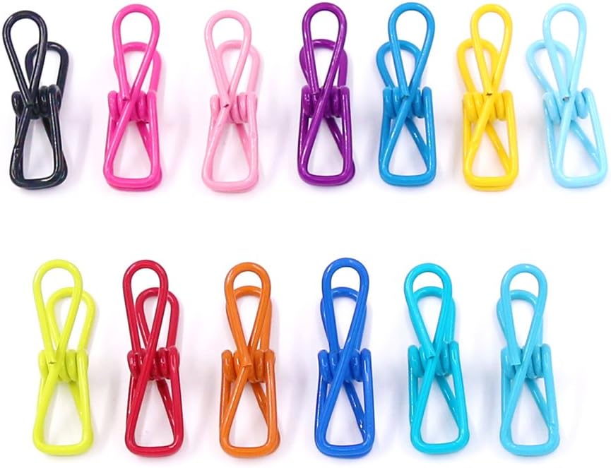 Swpeet 50 Pieces Multi-Purpose Metal Wire Clip Windproof Clothespin Metal Clips Holders for Office Clothes Baby Diaper Peg Clips Pins Hanging Hooks - Multi-Colors