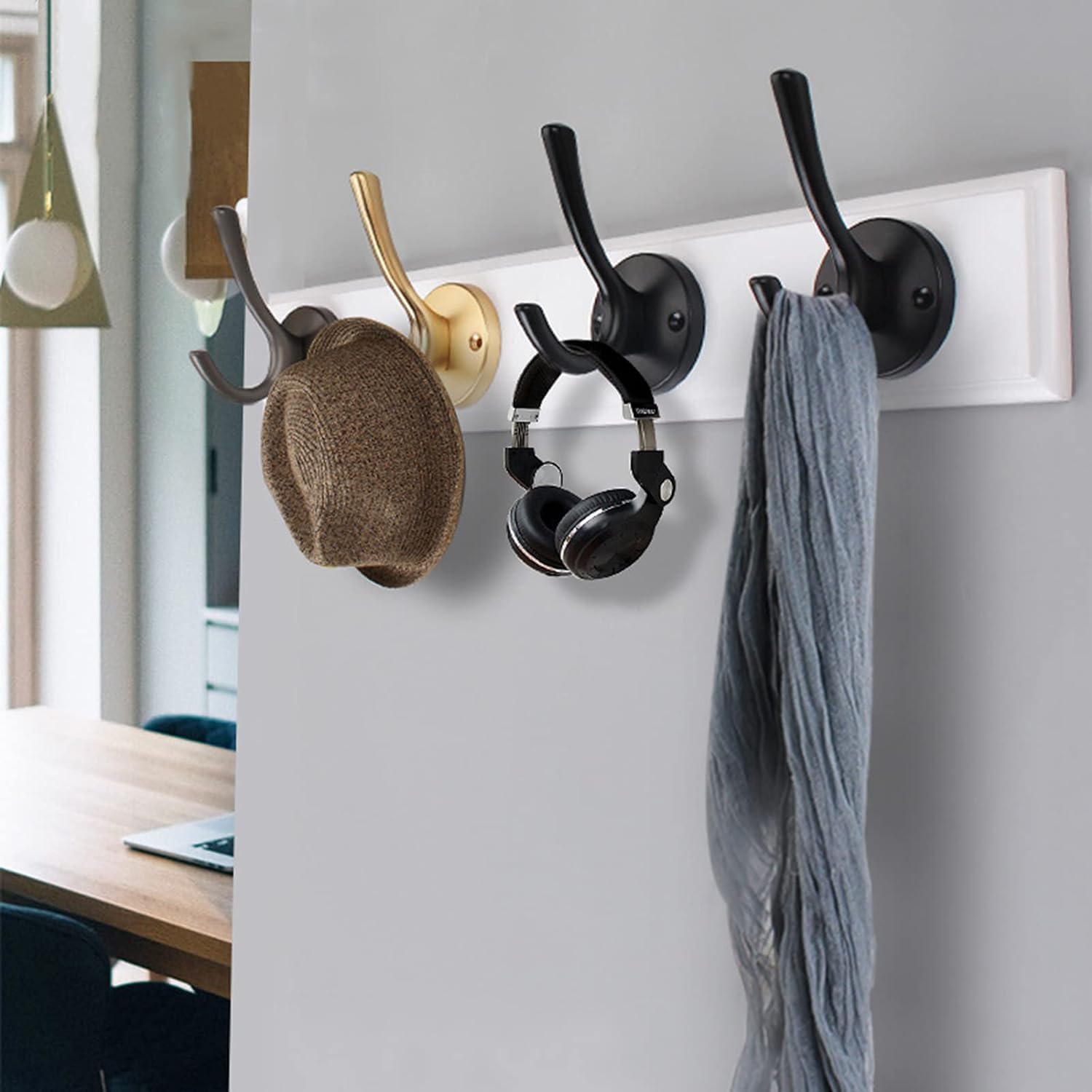 Ganci da muro, Confezione da 5 ganci appendiabiti doppi grandi e resistenti, montati a parete con viti, for accappatoio, rustici for appendere cappotti, asciugamani, cappelli, tazze, chiavi(A)
