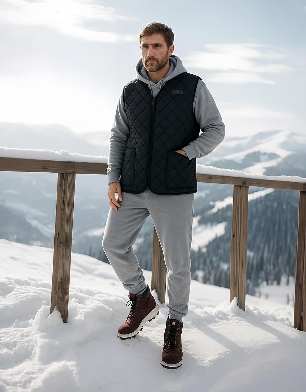 KEMIMOTO Mens Heated Vest, Heated Quilted Jackets for Men, V-Neck Zipper Vest(Batteries Not Included) - Image 7