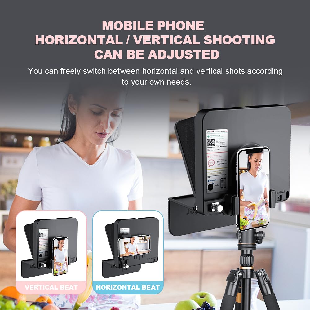 LENSGO TC7S Teleprompter portatile per telefono, mini teleprompter pieghevole in un secondo con telecomando, app compatibile con iPhone e Android, per insegnamento online, vlog, live streaming