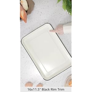Tablecraft Enamelware Collection Black Rim Solid White Enamel Baking Cookie Sheet Jelly Roll Pan, Home Kitchen & Restaurant, Porcelain over Steel, Classic, Vintage, Retro Style, 16x11.5x1.5 Tablecraft Enamelware Collection Black Rim Solid White Enamel Baking Cookie Sheet Jelly Roll Pan Home Kitchen Restaurant Porcelain over Steel Classic Vintage Retro Style 16x115x15