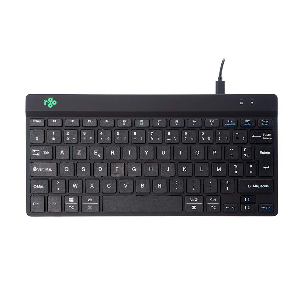 R-Go Tools Compact Break Keyboard - AZERTY (FR layout) - Featuring Break Indicator, Ergonomic Flat design, Wired USB-C/USB-A Connection - Windows/Mac/Linux Compatible