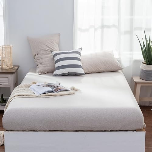 Miniatura 3 de LIFETOWN juego de sábanas bajeras de 3 piezas, 100 % algodón jersey de punto, 1 sábana bajera + 2 fundas de almohada, ultrasuaves y fáciles de poner