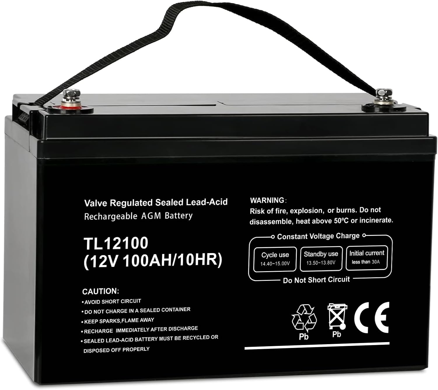 Deep Cycle AGM 12 Volt 100Ah Battery, Maintenance-Free, 3% Self-Discharge Rate, 1150A Max Discharge Current, Perfect for RV, Solar, Trolling Motor, Wind, Marine, Camping and Off-Grid System