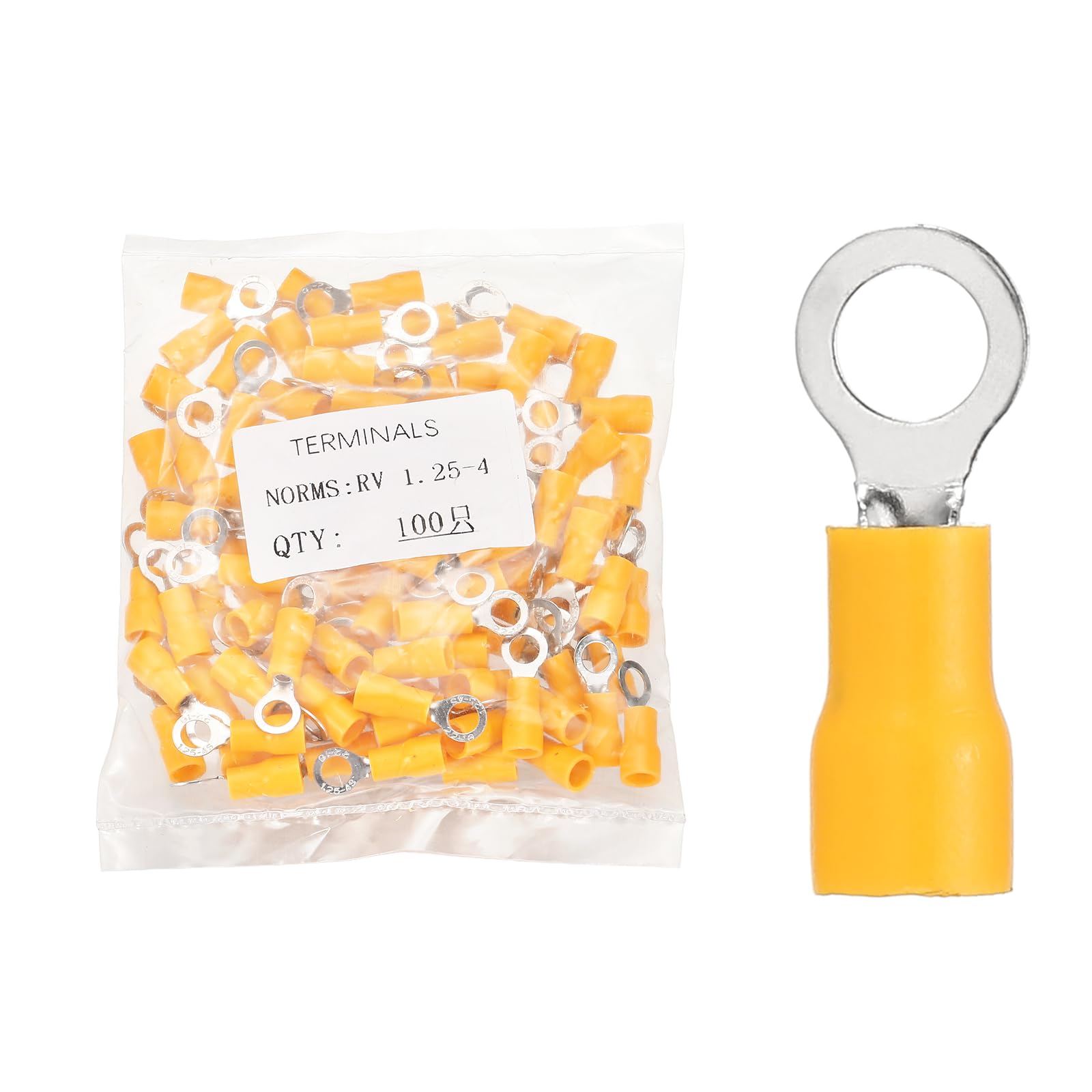 sourcing map 100pcs Terminals Ring Connectors #8" Tinned Copper Insulated Ring Crimp Terminals 22-16 Gauge for Electrical Industrial Chemical Project, Yellow