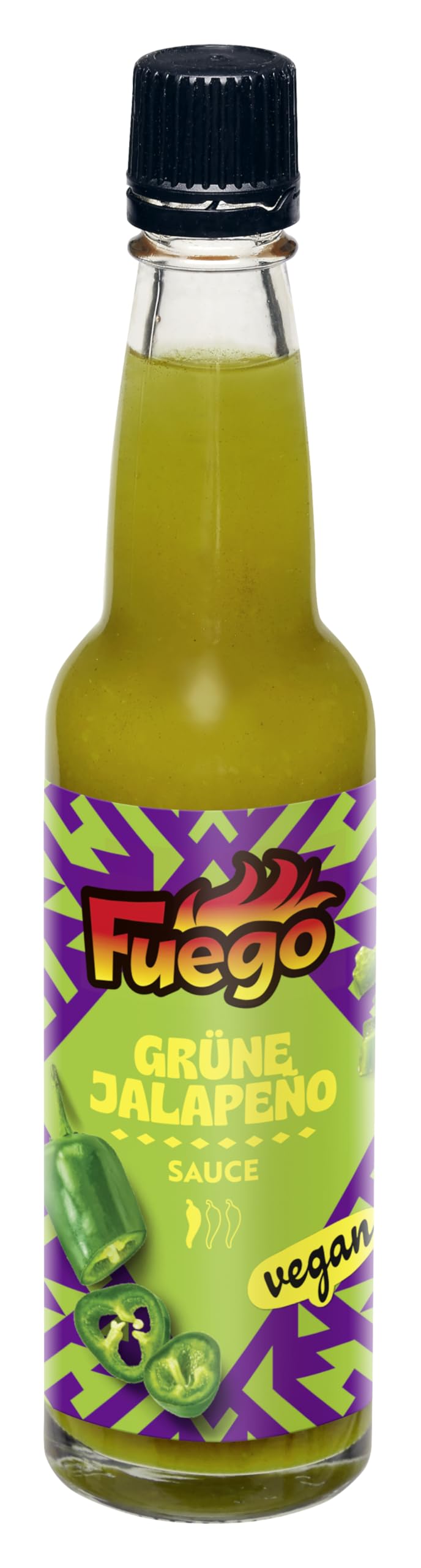 Fuego - Grüne Jalapeño Sauce | Sanfte Schärfe zum Verfeinern von Wraps oder Avocado-Toast | Vegan, ohne Geschmacksverstärker | 100 ml in der Glasflasche