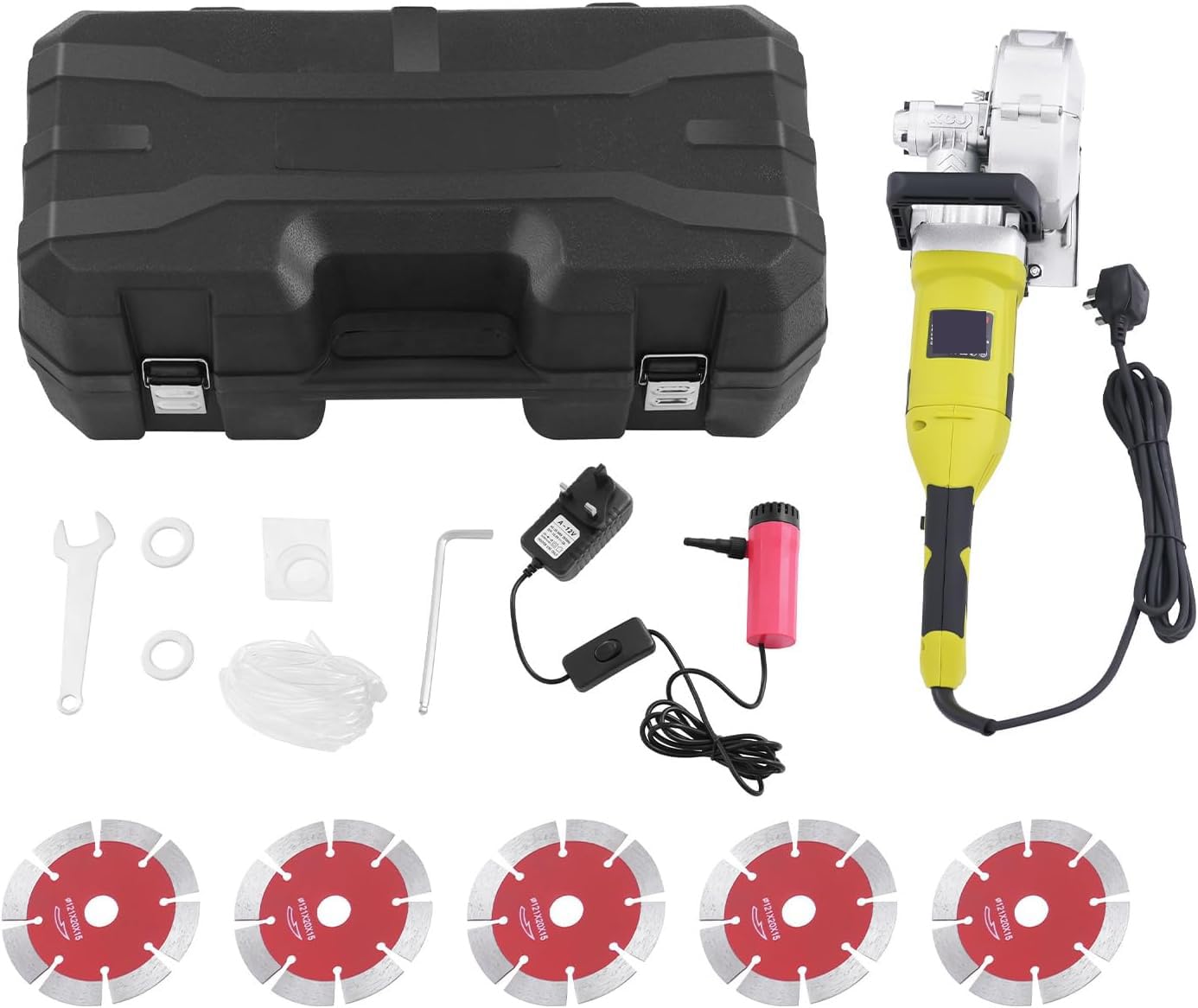 Wall Chaser - Cortador resistente de 4000 W, profundidad ajustable, corte sin polvo, 5 cuchillas extraíbles, mango doble, funda portátil para suelos de hormigón y ladrillo