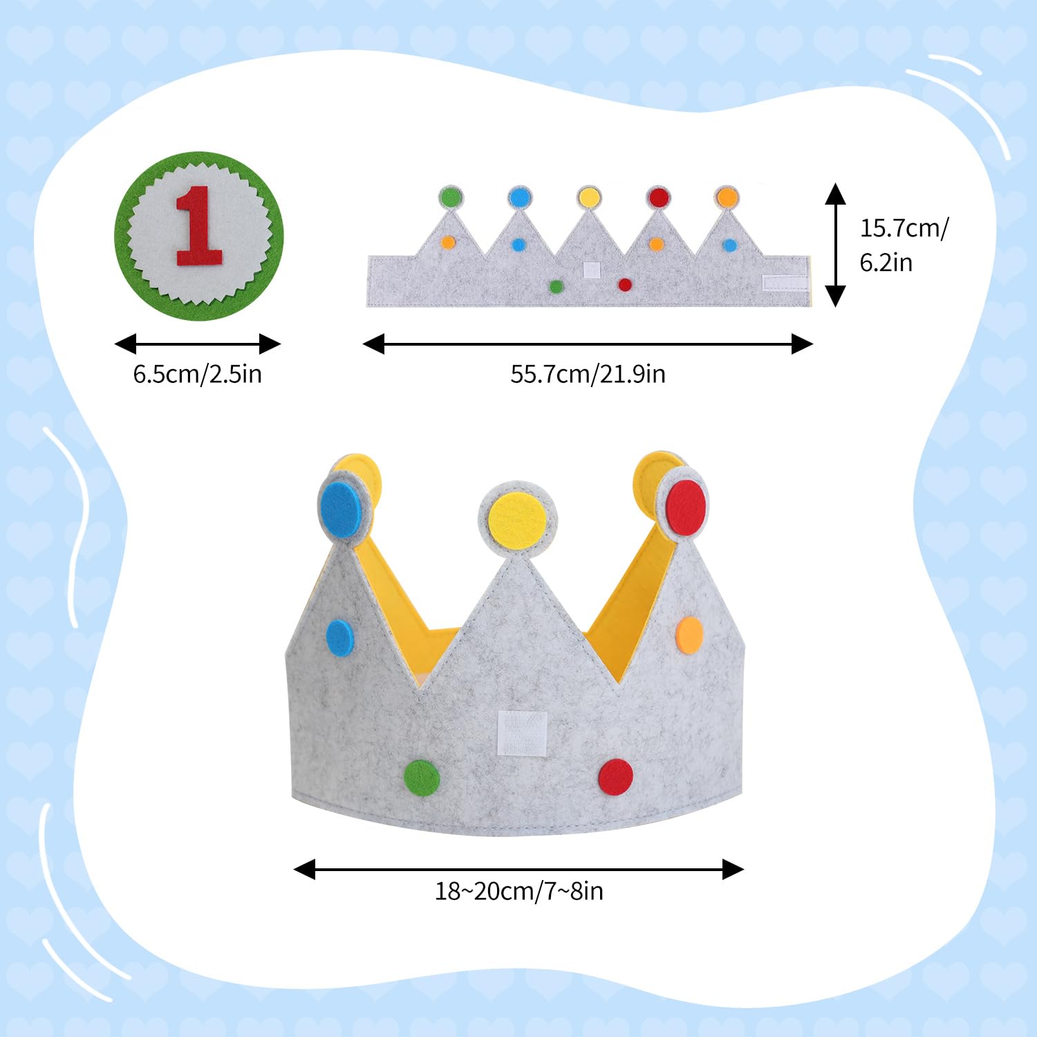 Motroce Children's Fabric Birthday Hat with Interchangeable Numbers 0-9, Crown for Boys and Girls (Dots)