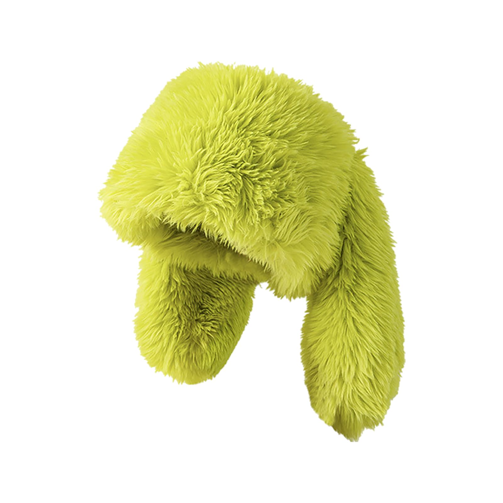 Vptmrp Women's Chartreuse Furry Beanie Bunny Ears Hat Fluffy Warm Hat Plush Slouchy Beanies For Indoor And Outdoor, M/L