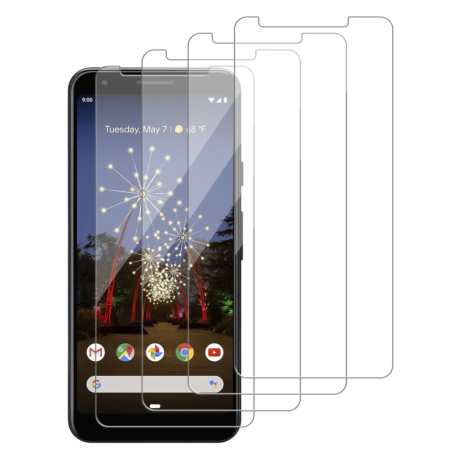 [Paquete de 4 protectores de pantalla de vidrio compatibles con Google Pixel 3a [dureza 9H], vidrio templado HD, resistente a los arañazos, fácil de instalar, compatible con fundas, sin