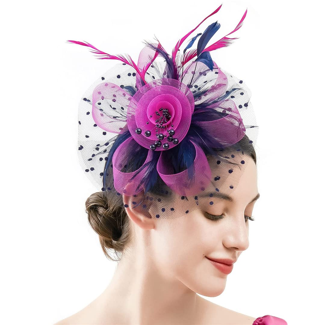 FBHappiness Fascinators Women Flower Mesh Ribbons Feathers Hat Headpiece Or A Clip Cocktail Tea Party Headwear ，Cocktail Hats