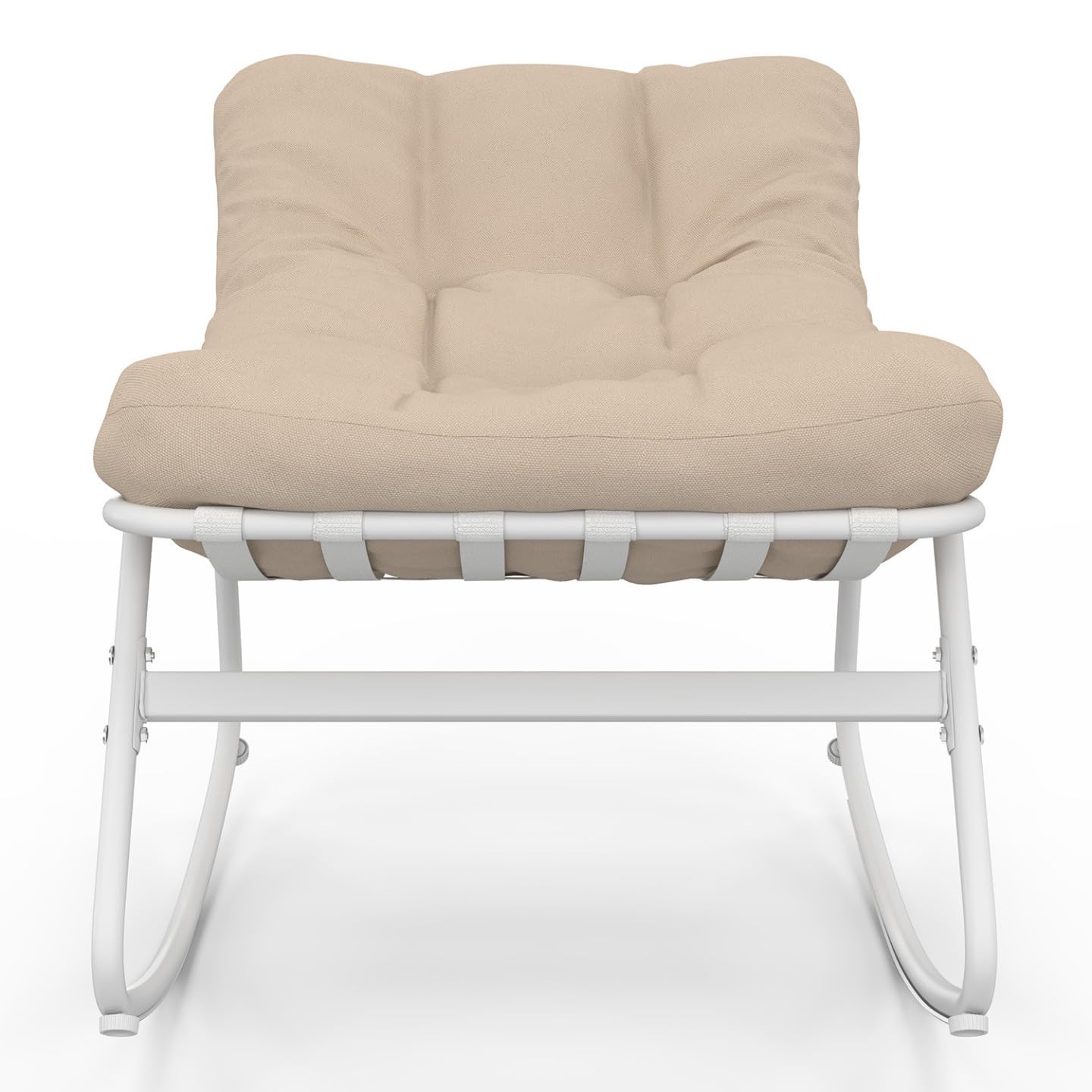 Set di 2 sedie a dondolo da giardino Arona, bianche con cuscini beige