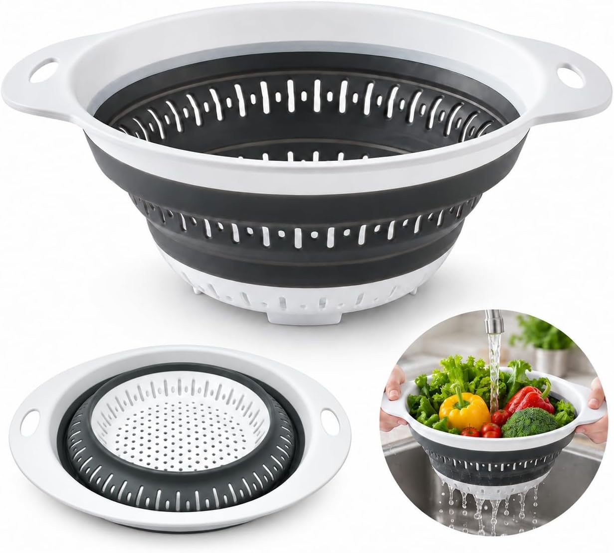 Collapsible Colander & Strainer, Space-Saving Silicone Basket, Round