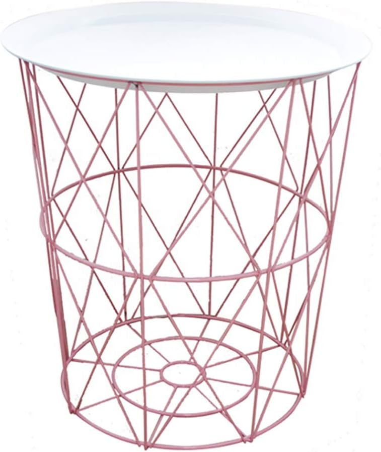 Side Table/End Table,Coffee Table Nordic Round Wrought Iron End Table - Sofa Side End Table with Metal Tary and Storage Basket Base