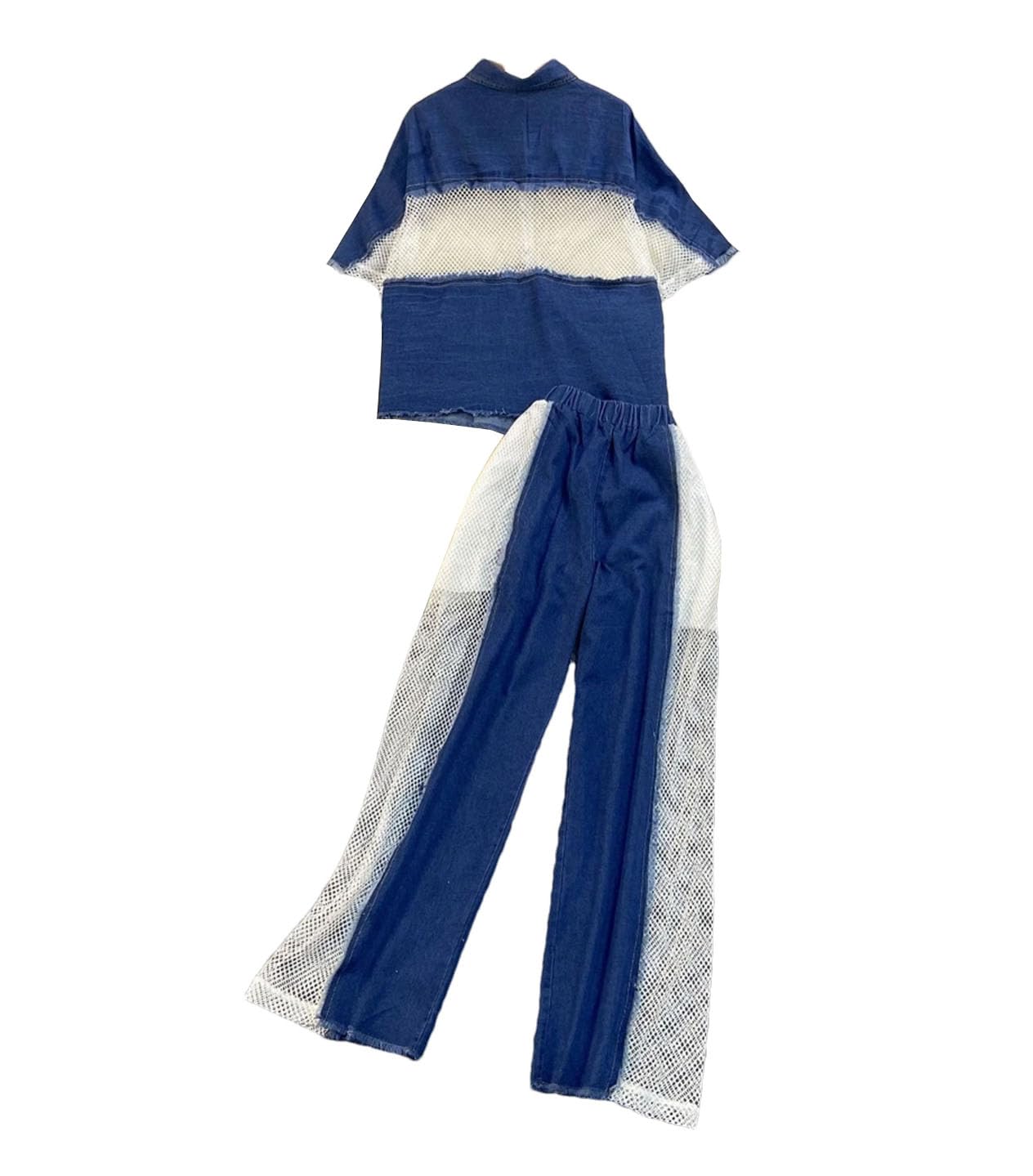 Women Two Piece Denim Pant Set with Turn Down Collar and Loose Tops in Y2k Streetwear Style for
