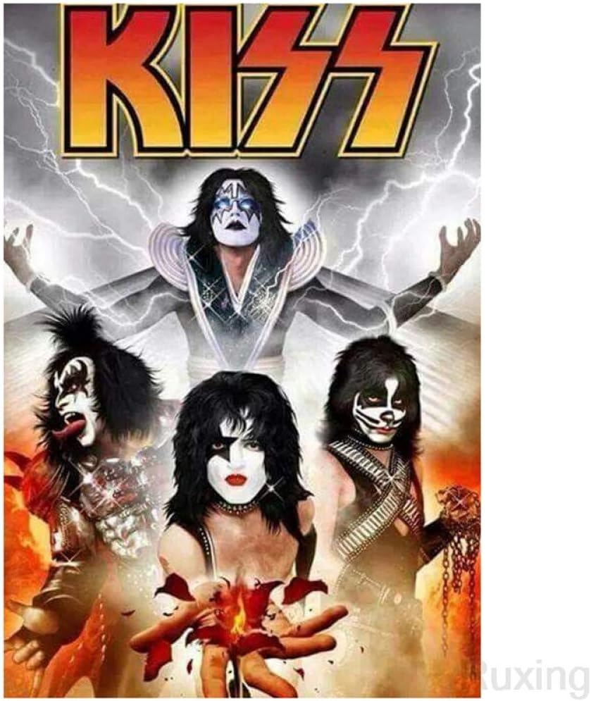 AOPIII (12x16 in) Diamond Mosaic Picture of Rhinestones Handicraft 5D DIY Diamond Painting Cross Stitch Full Square"Kiss" Rock Band Poster