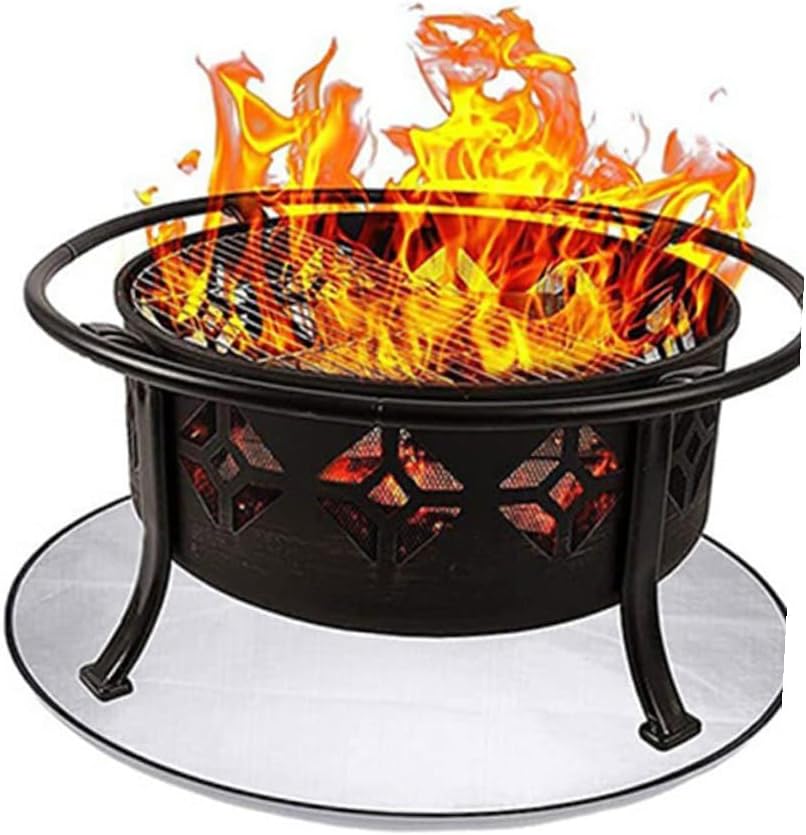 Fireproof Outdoor Fire Pit Mat Heat Resistant Patio Grill Pad for BBQ Stove Accessories Reusable Picnic Protective Pad for Grass Easy Wipe Grease-Resistant Camping Deck Protector