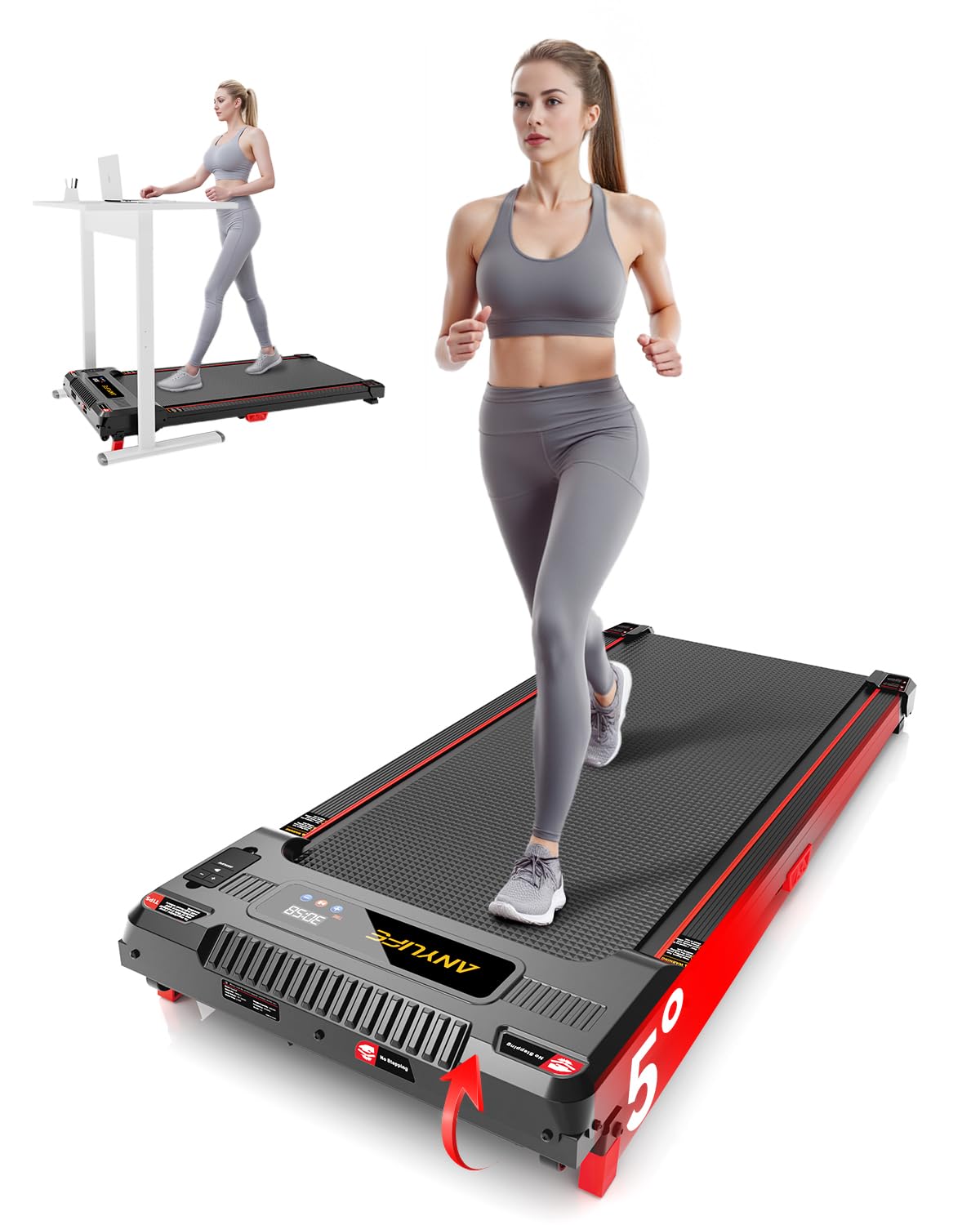 Anylife Laufband, Schreibtisch laufband,Walking Pad mit Steigung,kompakte Laufbänder，Walking Machine,Silent Walking pad,LED-Anzeige，laufband für zuhause 150kg