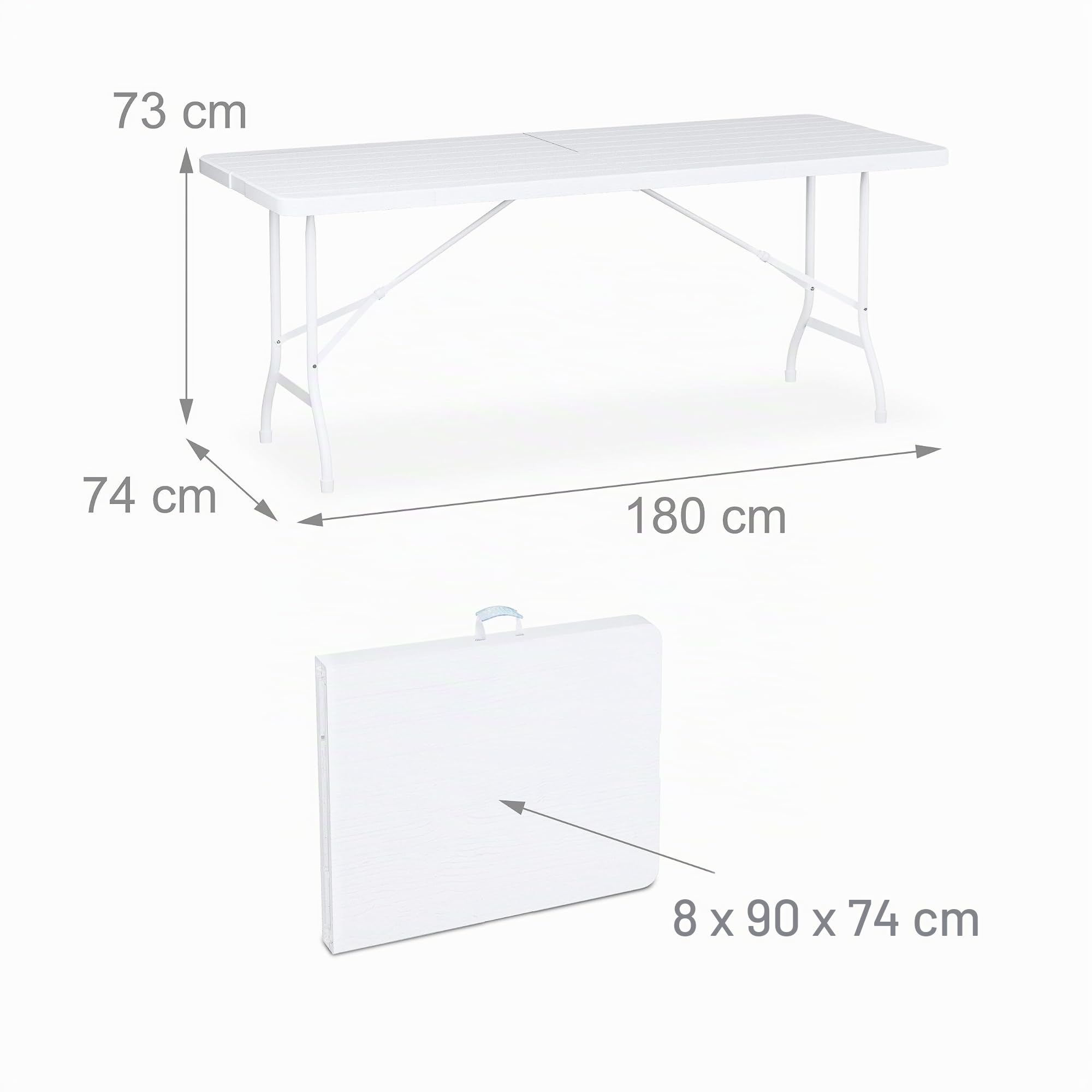 Relaxdays Table de Jardin Pliante, 73 x 180 x 74 cm, Plastique et Acier, résistante aux intempéries, Blanche