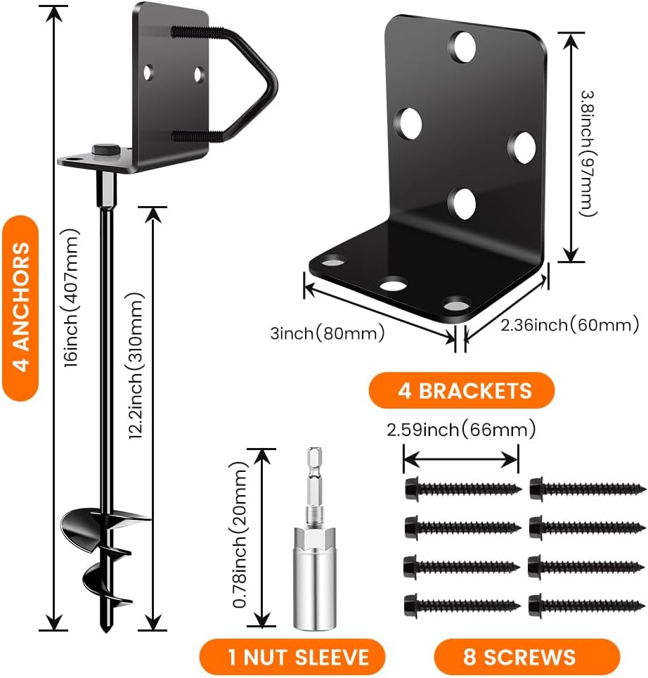 Ground Anchors Screw in 14 Set of 4 Trampoline Stakes Heavy Duty Mobile Home Anchors - Storage Shed Anchors - Playset Swing Set Anchors - Anchors for Fence,Carport,Garden Anchors (4 x 14in) Ground Anchors Screw in 14 Set of 4 Trampoline Stakes Heavy Duty Mobile Home Anchors - Storage Shed Anchors - Playset Swing Set Anchors - Anchors for Fence,Carport,Garden Anchors (4 x 14in)