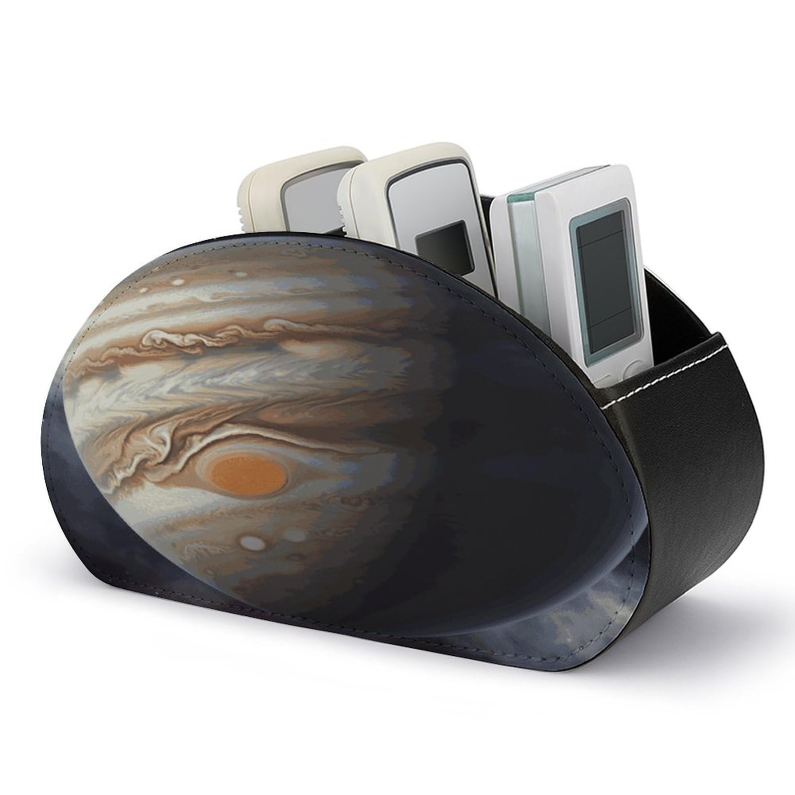 FekiLoot Jupiter Landscape Remote Control Stand, PU Leather Tabletop Organizer with 5 Compartments, Storage Tray and Desk Organizer for Remote Control
