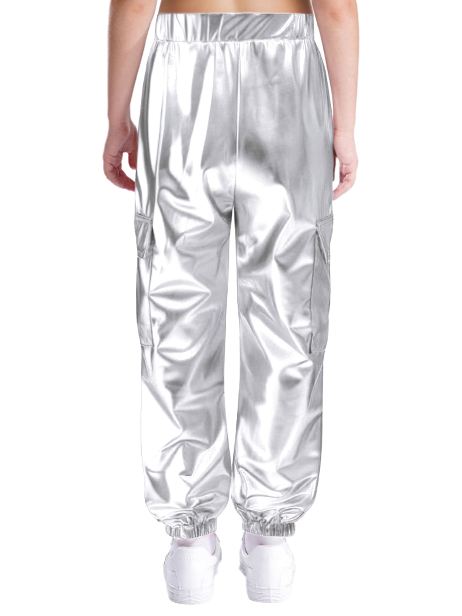 Oyolan Pantalones De Baile Callejero Metálicos para Niñas Niños Pantalón Brillante Cintura Elástica Pantalones De Chándal Deportivos