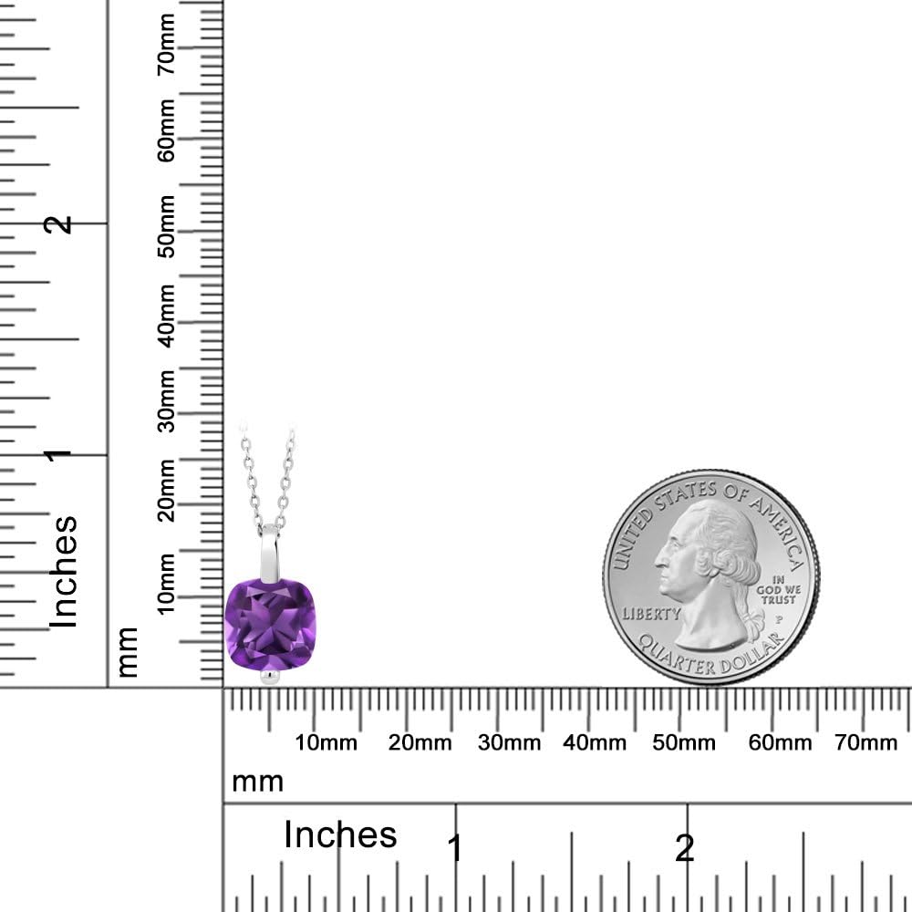 Gem Stone King 3-5 Cttw Gemstone Birthstone Solitaire Pendant Necklace For Women | 925 Sterling Silver | 10MM Cushion Cut | With 18 Inch Silver Chain | Fine Jewelry Gifts for Her Mom Women Wife - Image 3