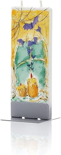 FLATYZ Vela plana hecha a mano, murciélagos de Halloween, velas de otoño, velas decorativas pintadas a mano, sin perfume, vela de 2 mechas