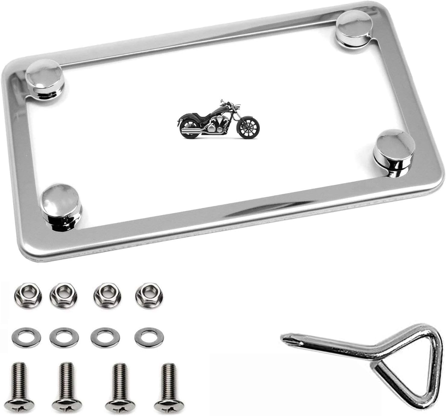 LFPartS Polished Chrome Slim Stainless Steel Motorcycle License Plate Frame - Rustproof 304 SS, Universal Fit 7x4 Plates