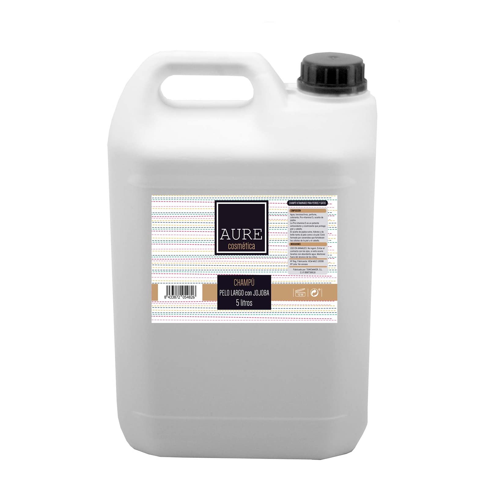 Champú de Jojoba para Perros de Pelo Largo - 5 L - Ayuda a Desenredar y a Suavizar - Fortalece y Aporta Brillo - Champú para Mascotas Fácil y Sencillo de Aplicar - Aure