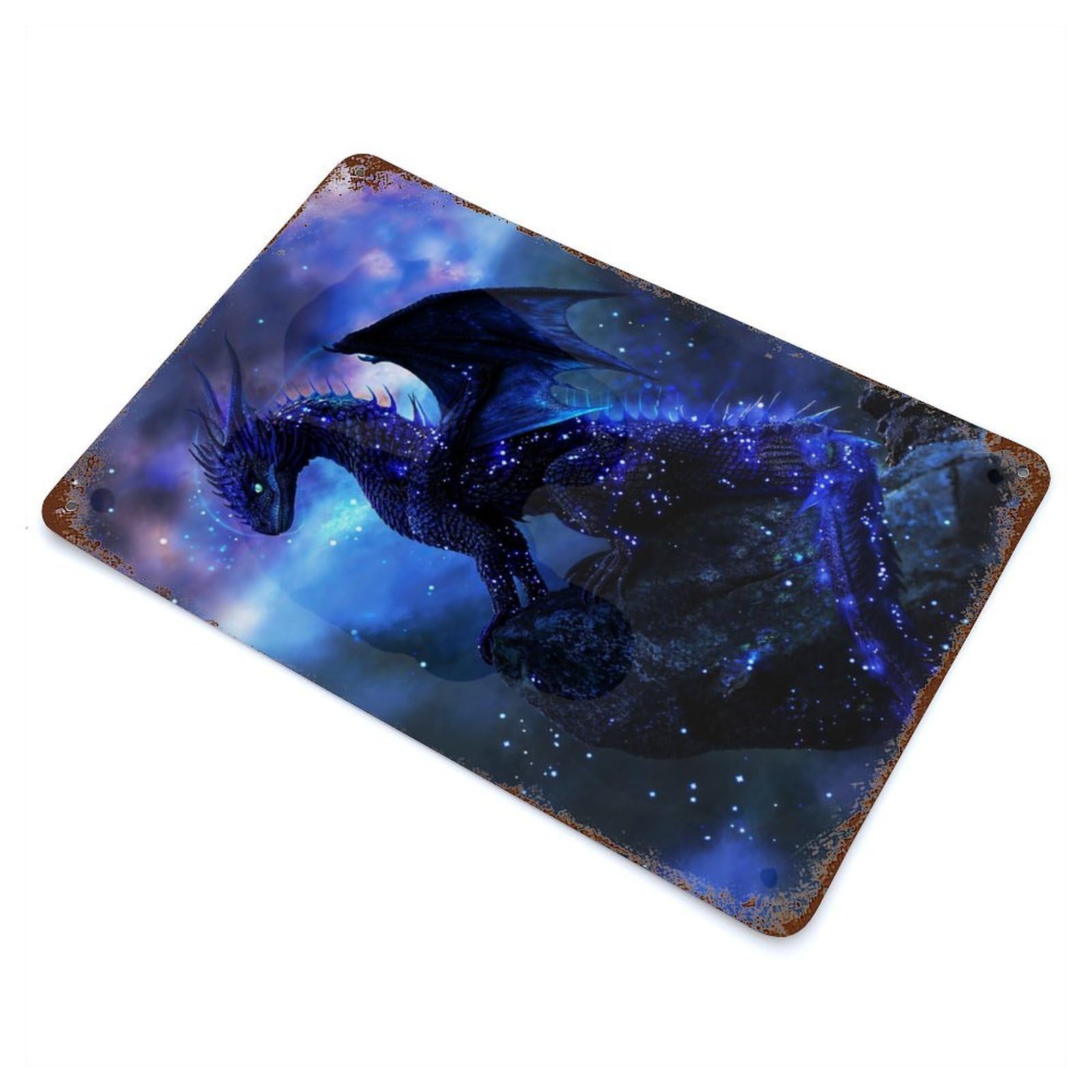 Garage Style Sapphire Stardust Dragon Rustic Tin Plaque 11.8"x7.9", Classic Wall Plaque for Bar And Workshop