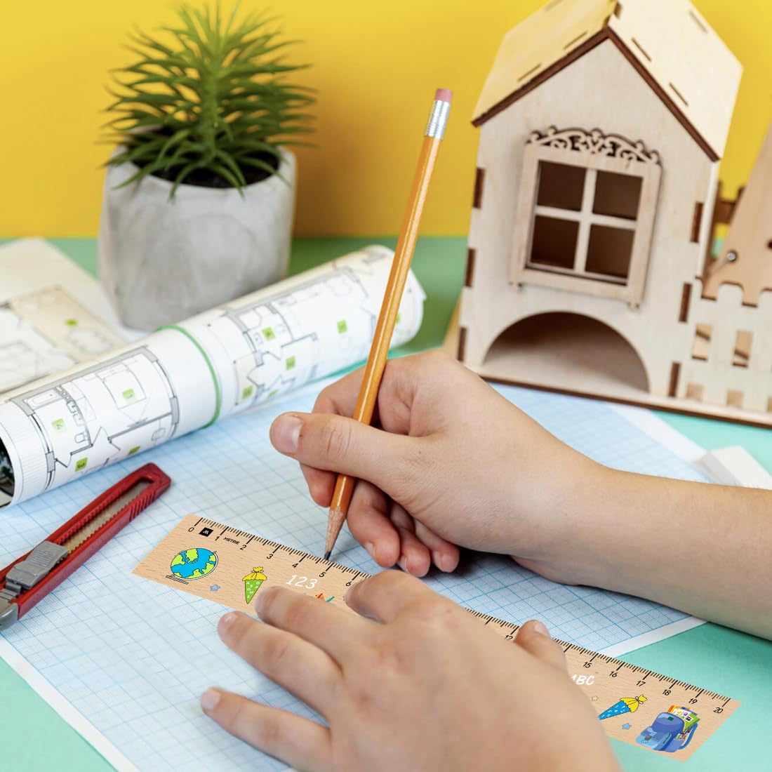 Righello in Legno 20 cm Bambini Giocattolo Regalo Ritorno a Scuola