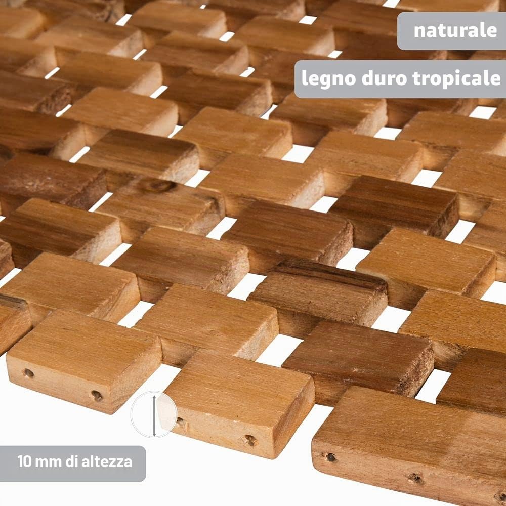 PANA®ECO Tappeto bagno in legno - 60x100 cm - 100% legno di acacia - Tappe | Tappeto in vero legno - Prodotto naturale - Antiscivolo, durevole e robustoo - Tappeto bagno igienico e facile da pulire