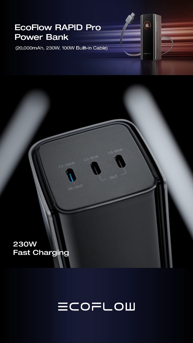 EcoFlow RAPID Pro Power Bank (20000mAh, 230W, 100W Built-in Cable