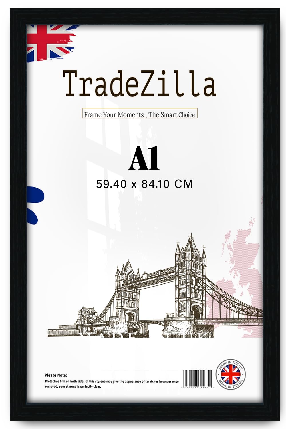 Tradezilla Black | Mdf Picture Frame A1 (59.40 X 84.10 Cm) Ideal For Wall Décor, Artwork & Certificate Display, Premium Mdf Wood, Hanging Hooks For Easy Installation [ ]