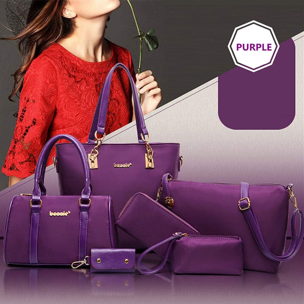 Nylon 6 PCS Women Shoulder Bag Top-Handle Handbag Tote Purse Wallet Key Case Set - Image 9