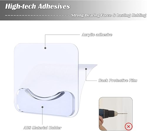 Miniatura 4 de Soporte adhesivo para barra de cortina de ducha, 4 soportes para barra de tensión, sin taladrar, retenedor de barra invisible, soporte de montaje en