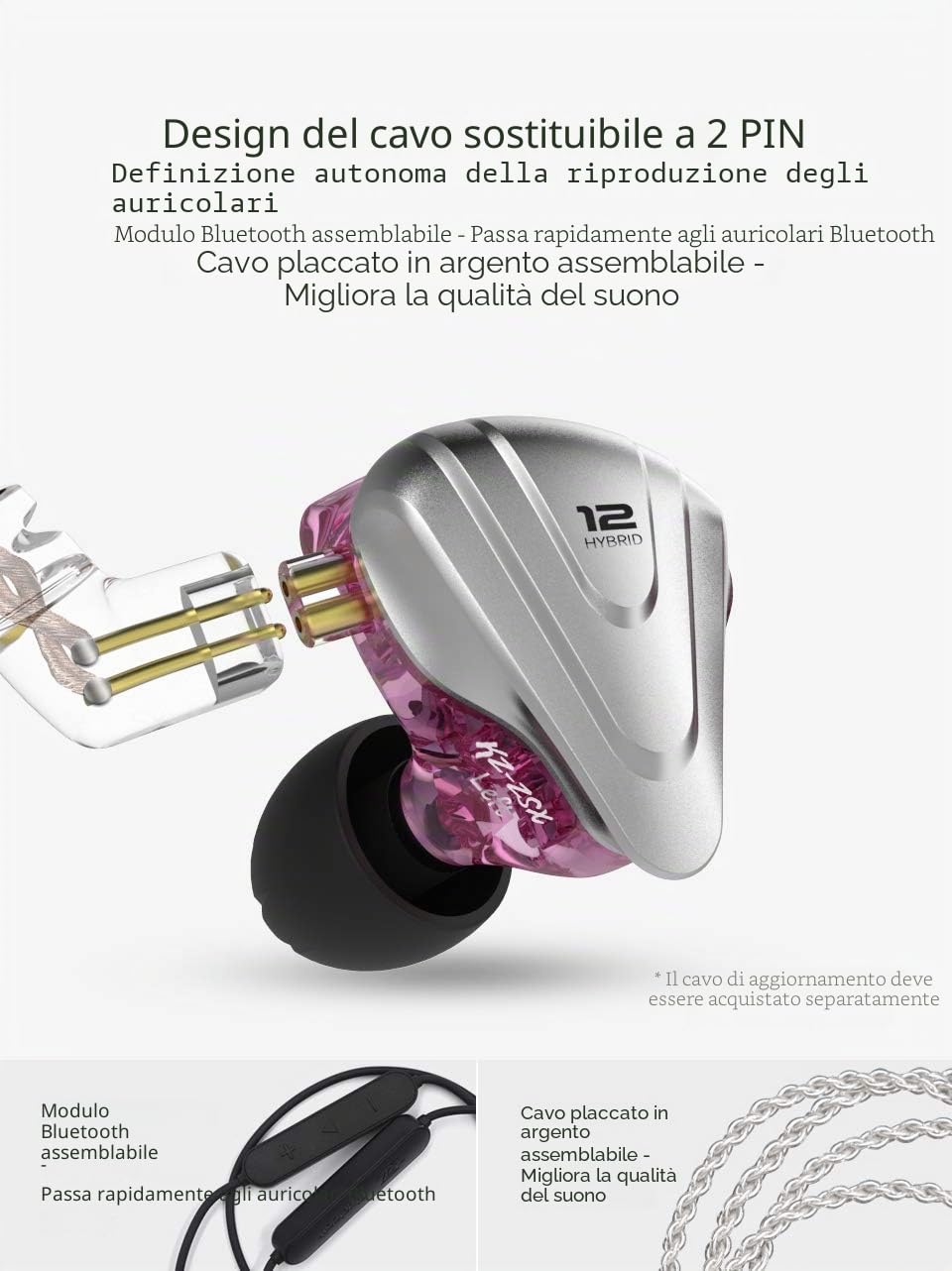 Yinyoo KZ ZSX In Ear Monitor Cuffie Auricolari di Alta Qualit¨¤ 5BA 1DD Auricolari ZSX 5 Armatura Bilanciata 1 Dynamisch Cuffie(Viola, con microfono)