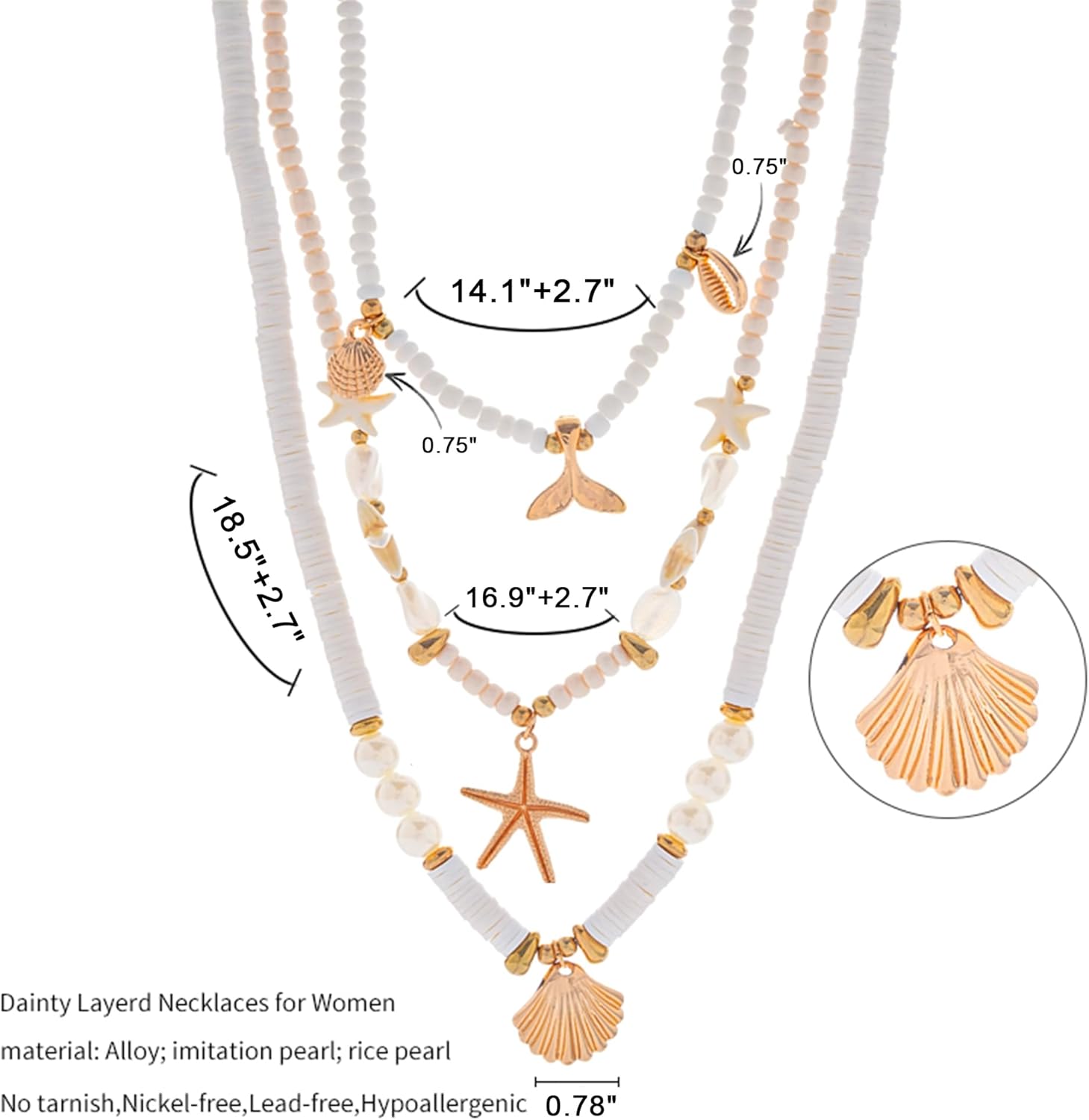 Shell Necklaces for Women - 18k Gold Plated Starfish Seashell Charm Necklace Adjustable Beachy Stackable Necklaces for Women Elegant Ocean Gift - Image 6